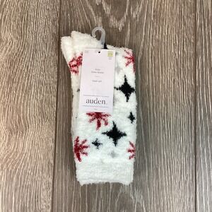 Auden Cozy Crew Socks‎ White Red Stars Super Soft 4-10 Women's